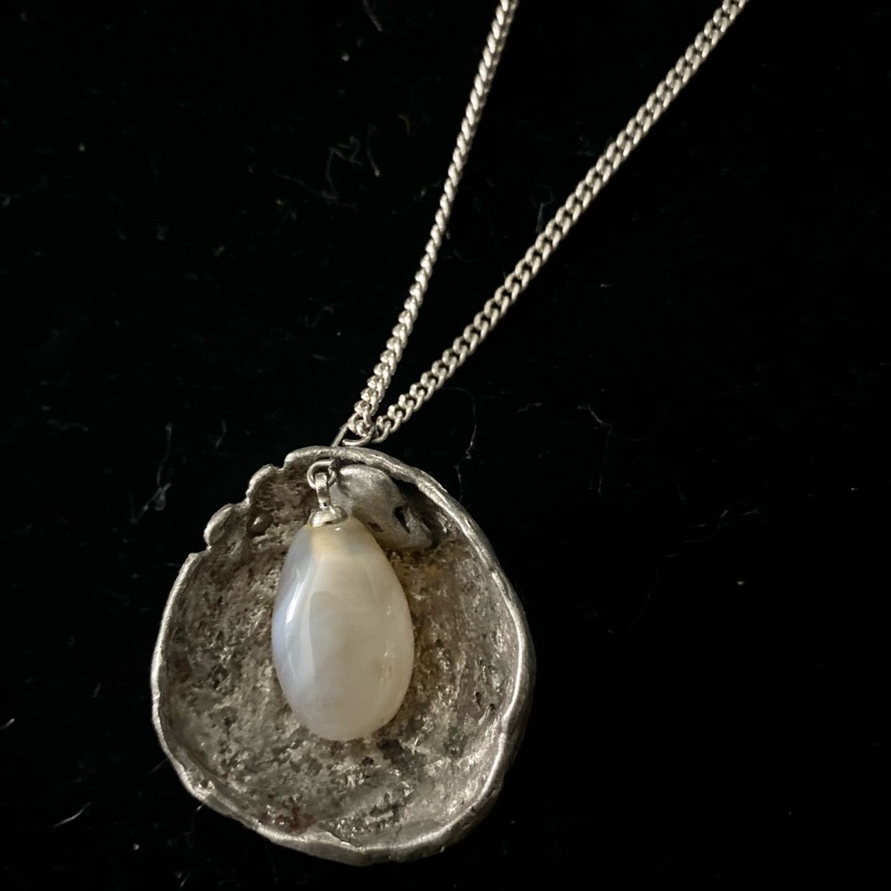 Vintage Silver Full Moon hidden Moon rock Rare Unique estate necklace jewelry